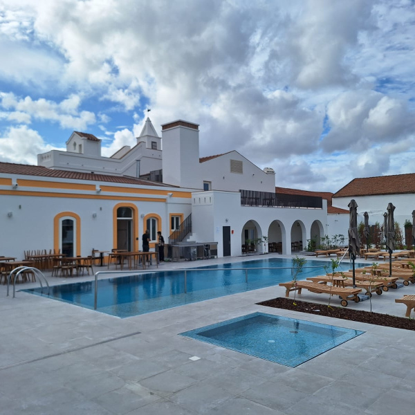 Hotel view with pool